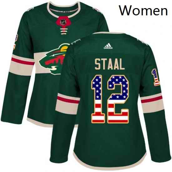 Womens Adidas Minnesota Wild 12 Eric Staal Authentic Green USA Flag Fashion NHL Jersey